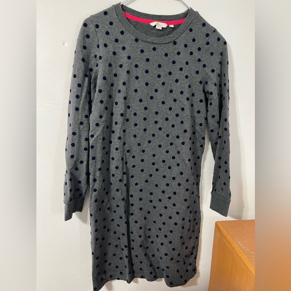 Boden Long Sleeve Dress Flocked Spot Knit Size 6R Polka Dot Gray Womens